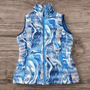 Patagonia Womems Down Sweater Vest Jacket Full Zip Blue & White Marbled Small